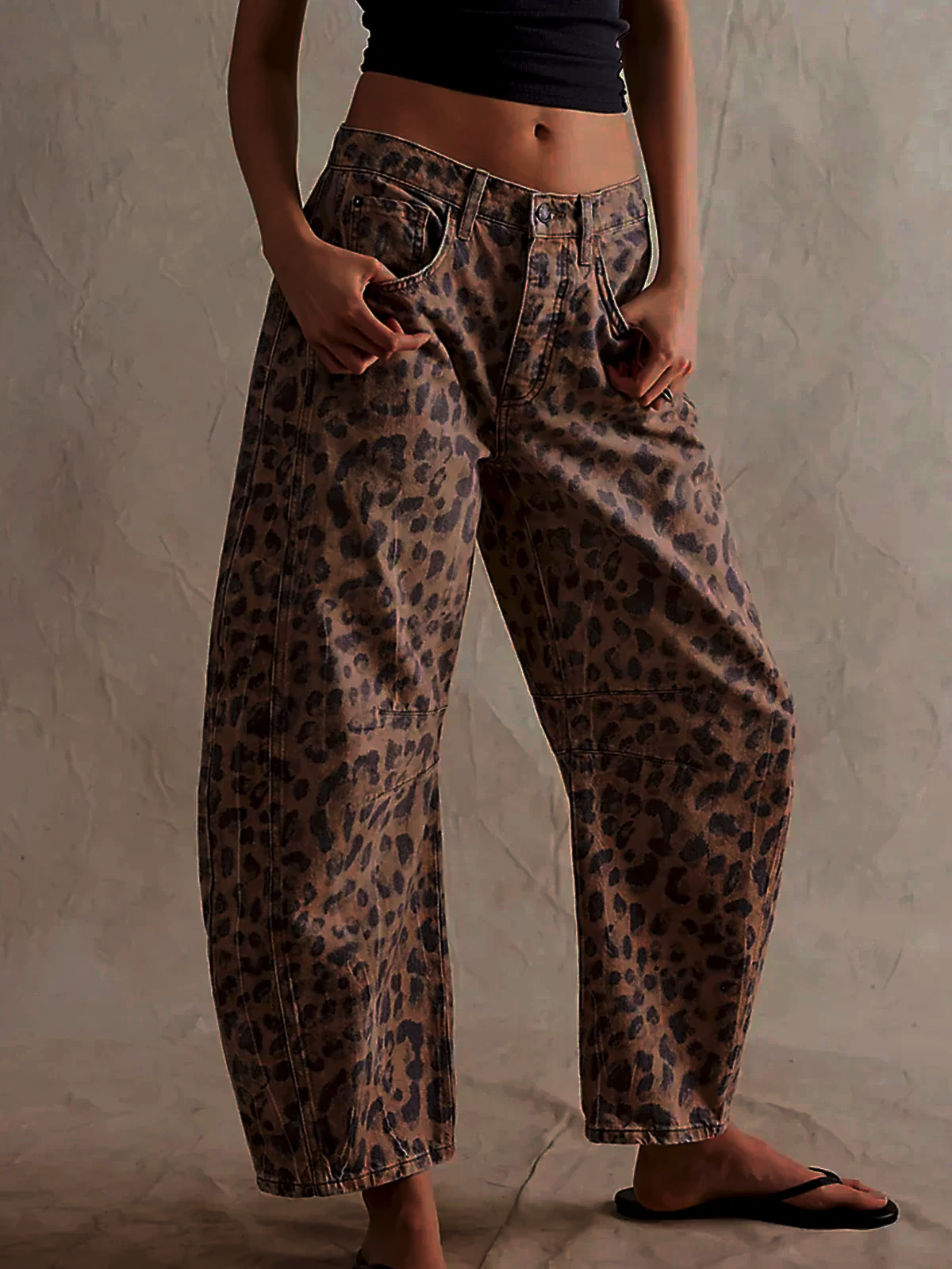 High-Waisted Leopard Print Wide-Leg Pants