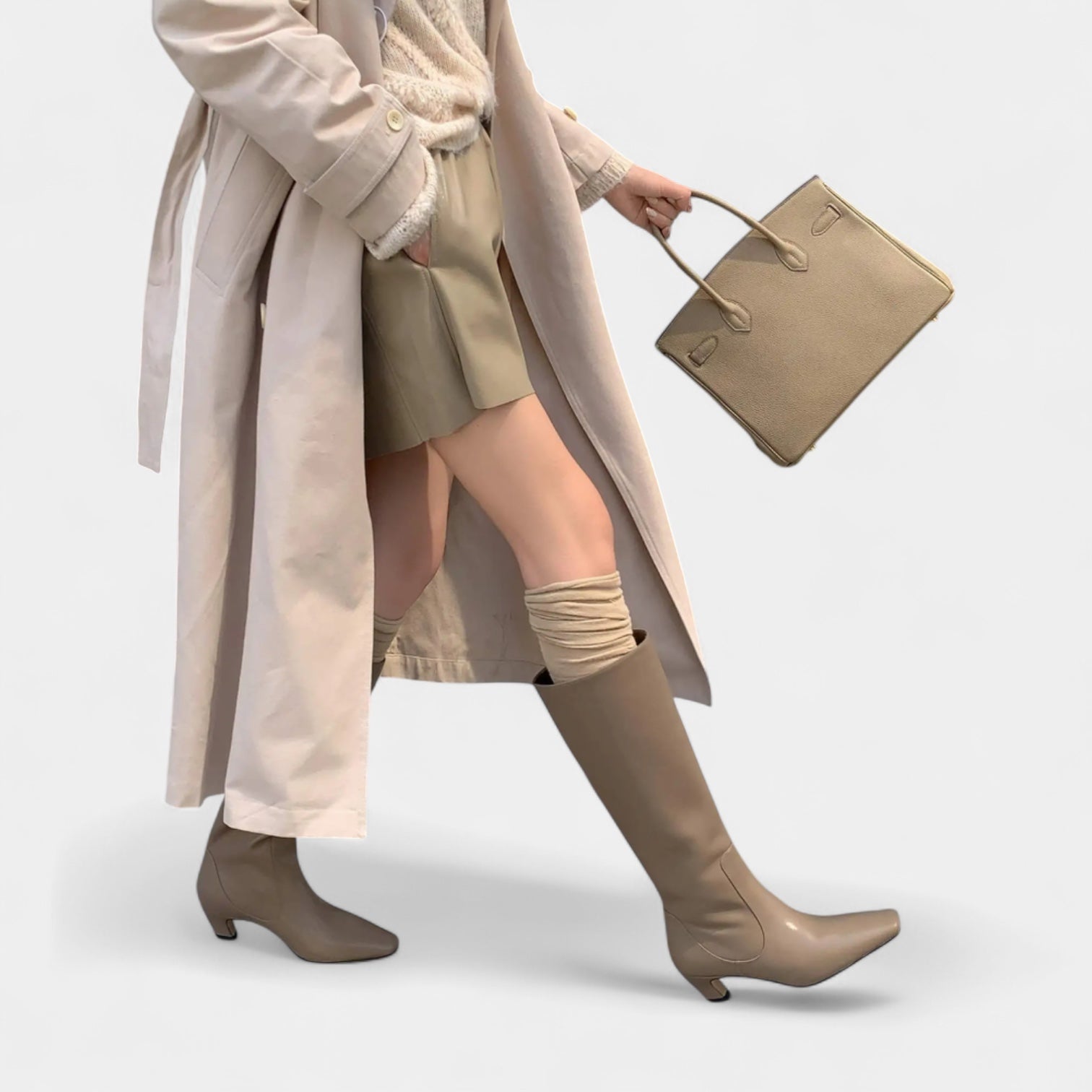 Women’s Knee-High Heeled Boots – Pointed Toe, Mid Heel