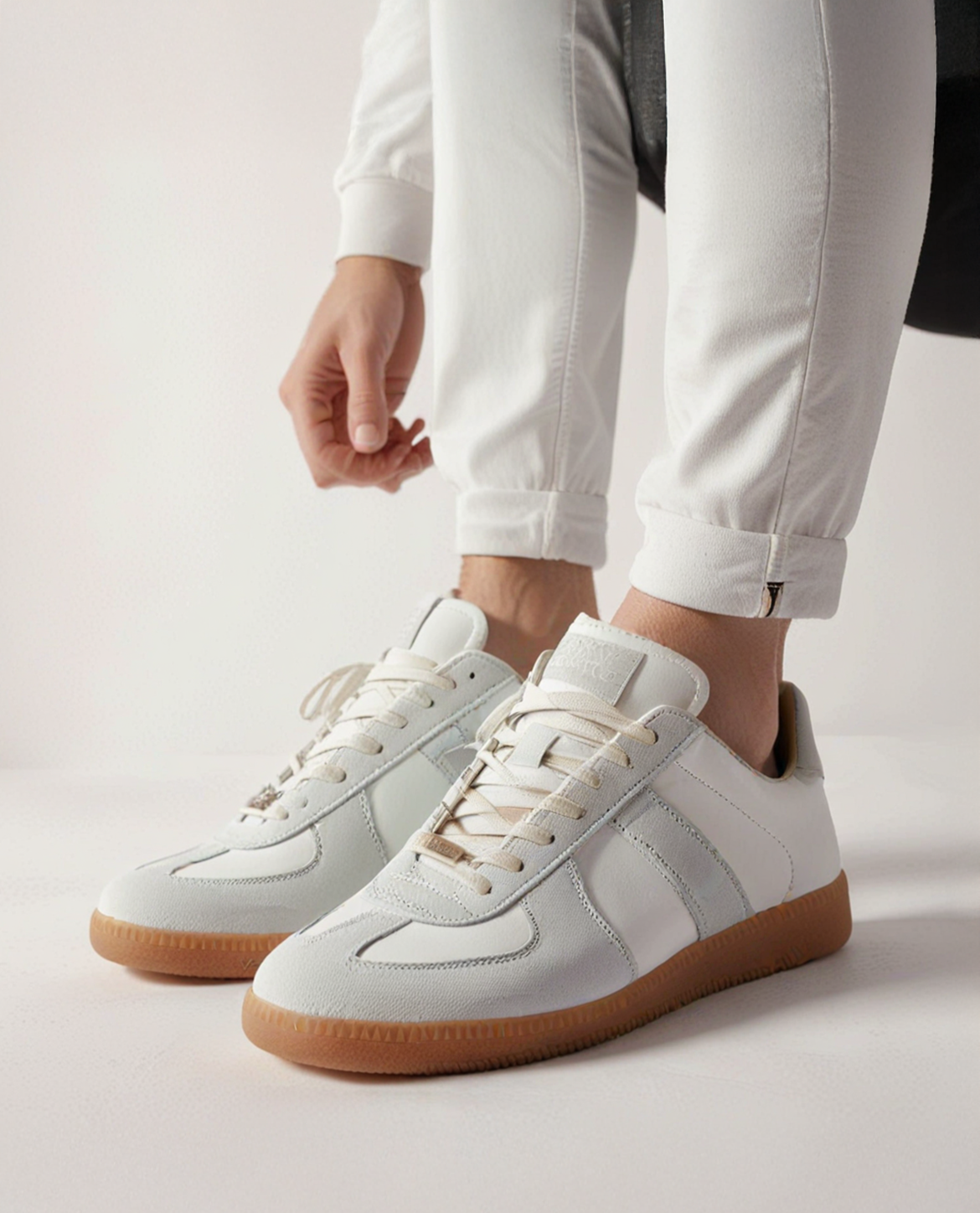 Classic Retro German Trainer – White & Grey