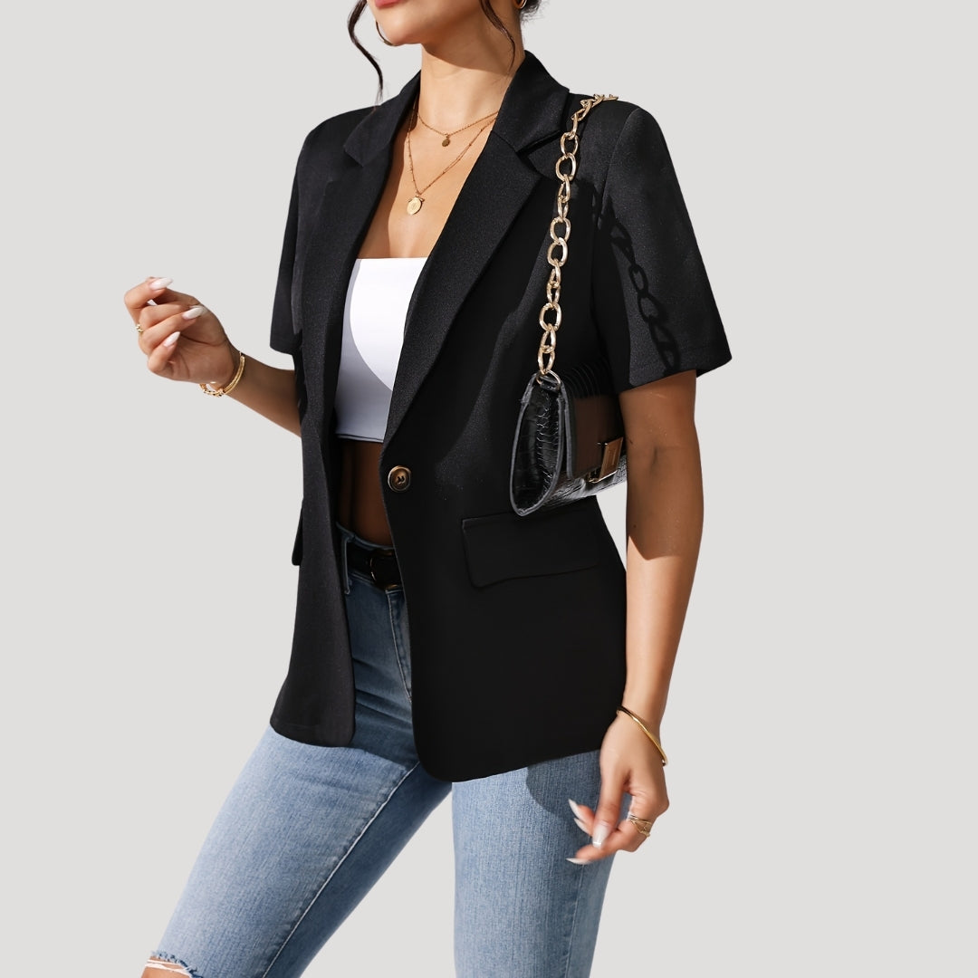 Women's classic short-sleeve black blazer