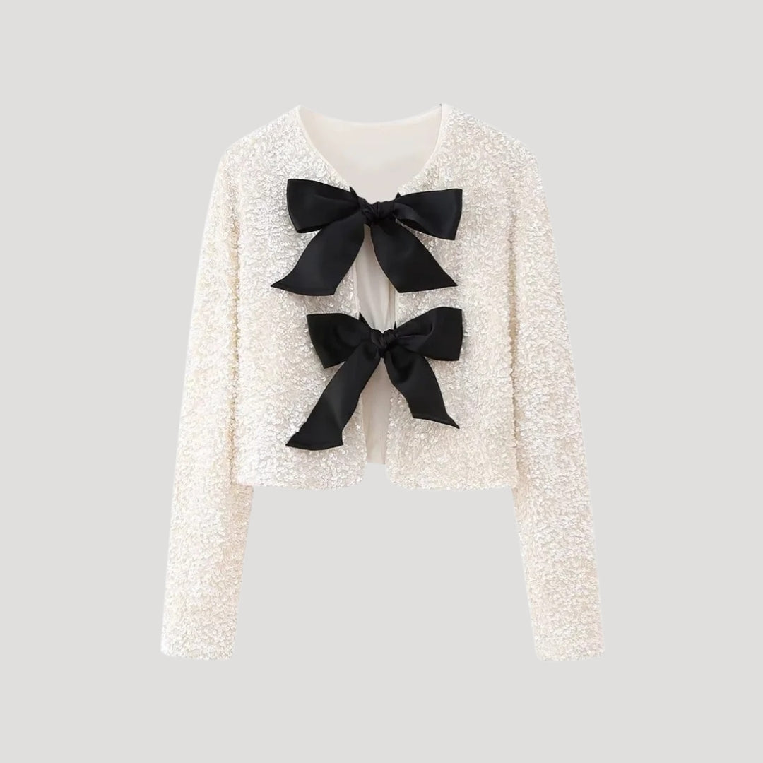 Women’s Elegant Bow-Detail Sequin Cardigan – Chic Party Edition