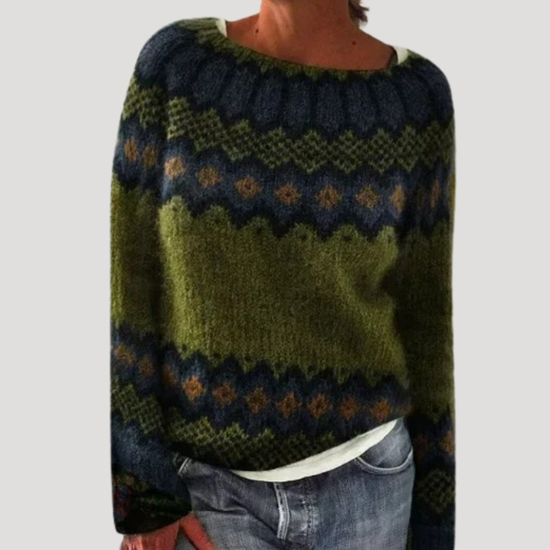 Women’s Nordic Pattern Knit Sweater – Soft & Cozy Winter Essential