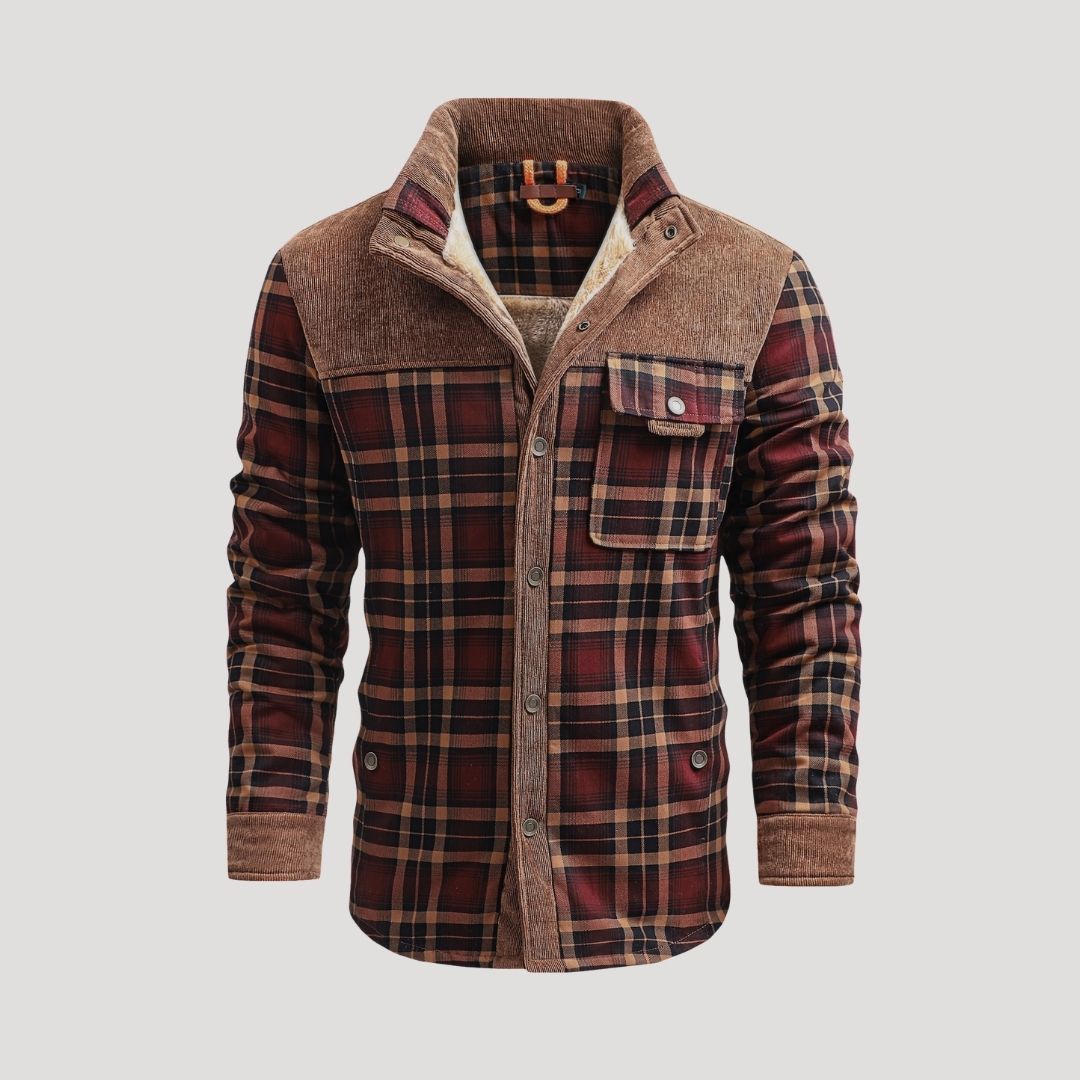 Men’s fleece lined padded checked winter jacket