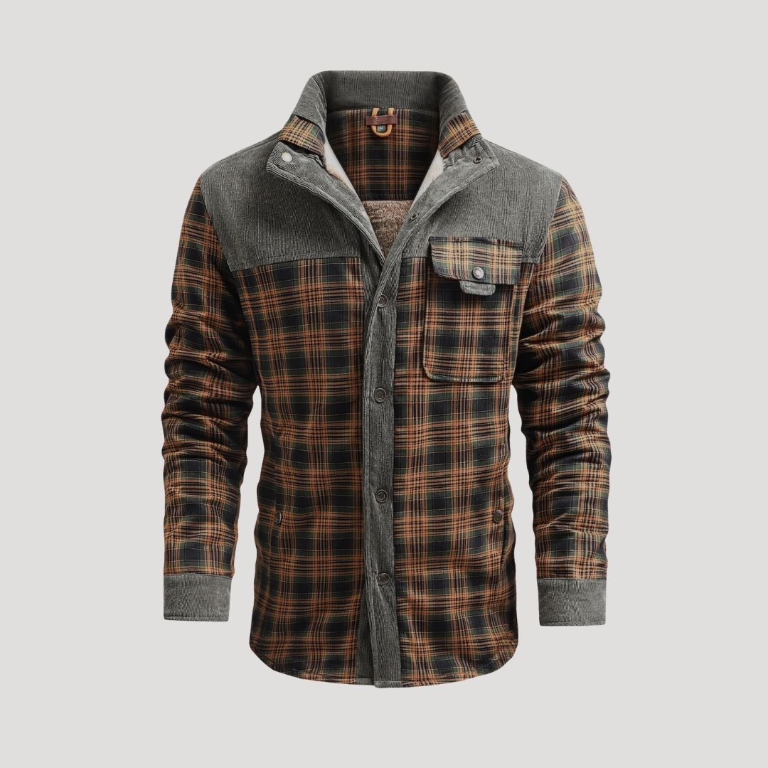 Men’s fleece lined padded checked winter jacket