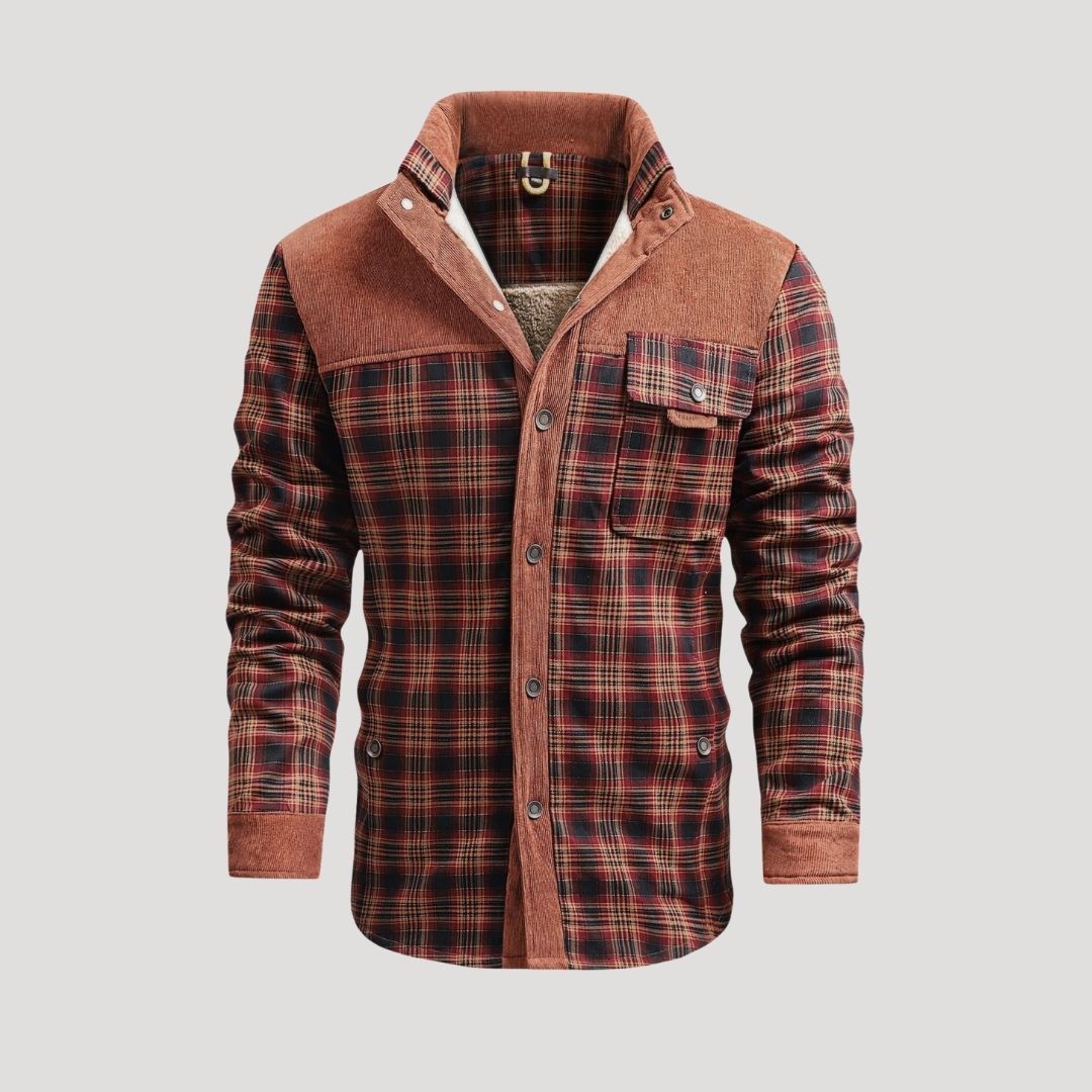 Men’s fleece lined padded checked winter jacket