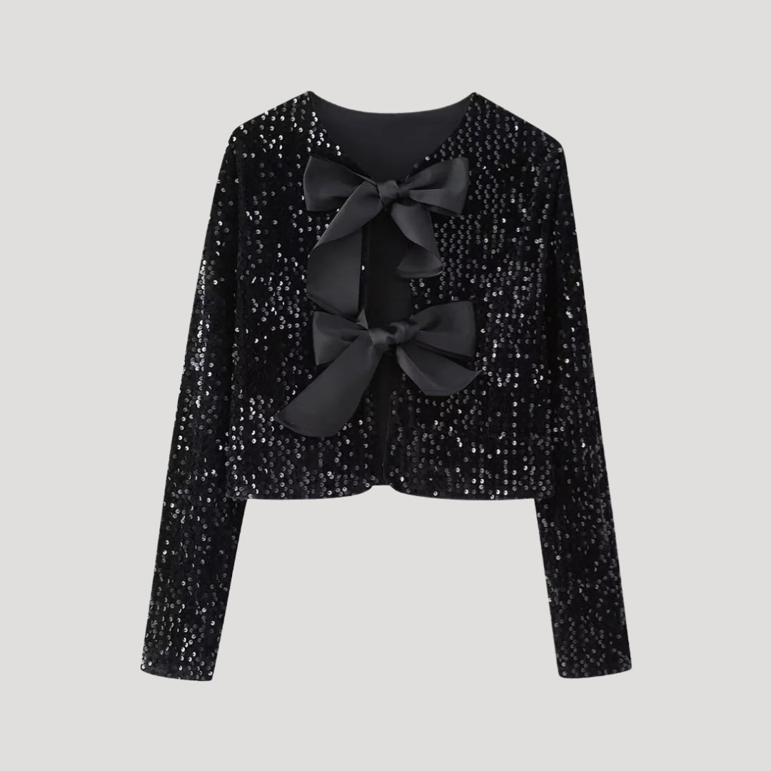 Women’s Elegant Bow-Detail Sequin Cardigan – Chic Party Edition