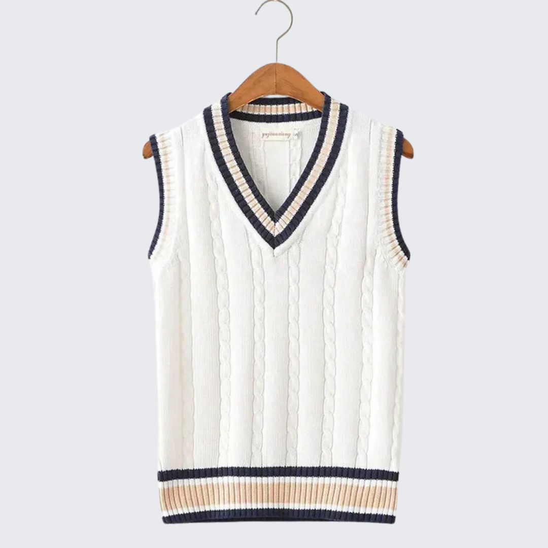 Preppy Knit Cable Sweater Vest – Classic V-Neck Layer