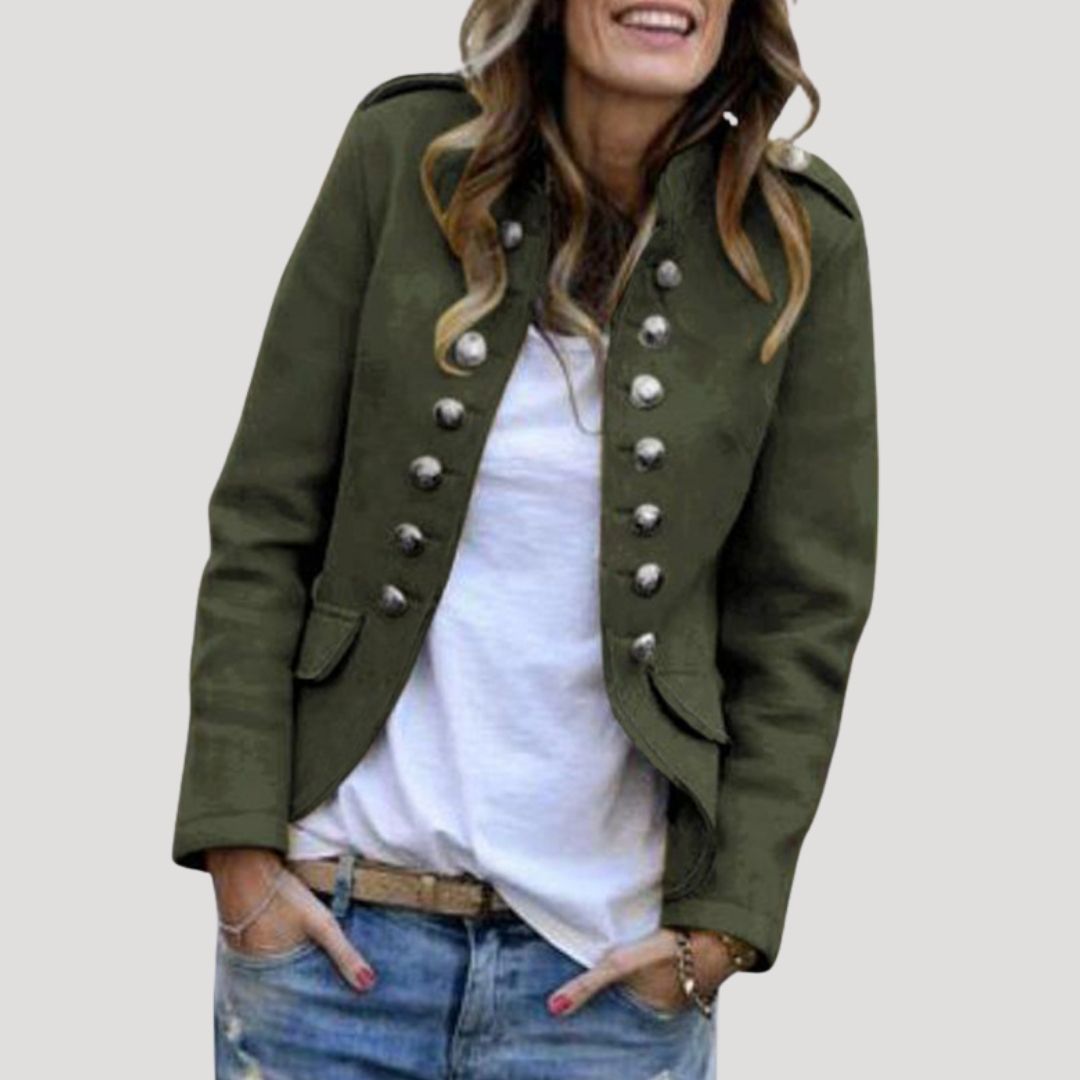 Women’s Vintage Military-Style Button Jacket