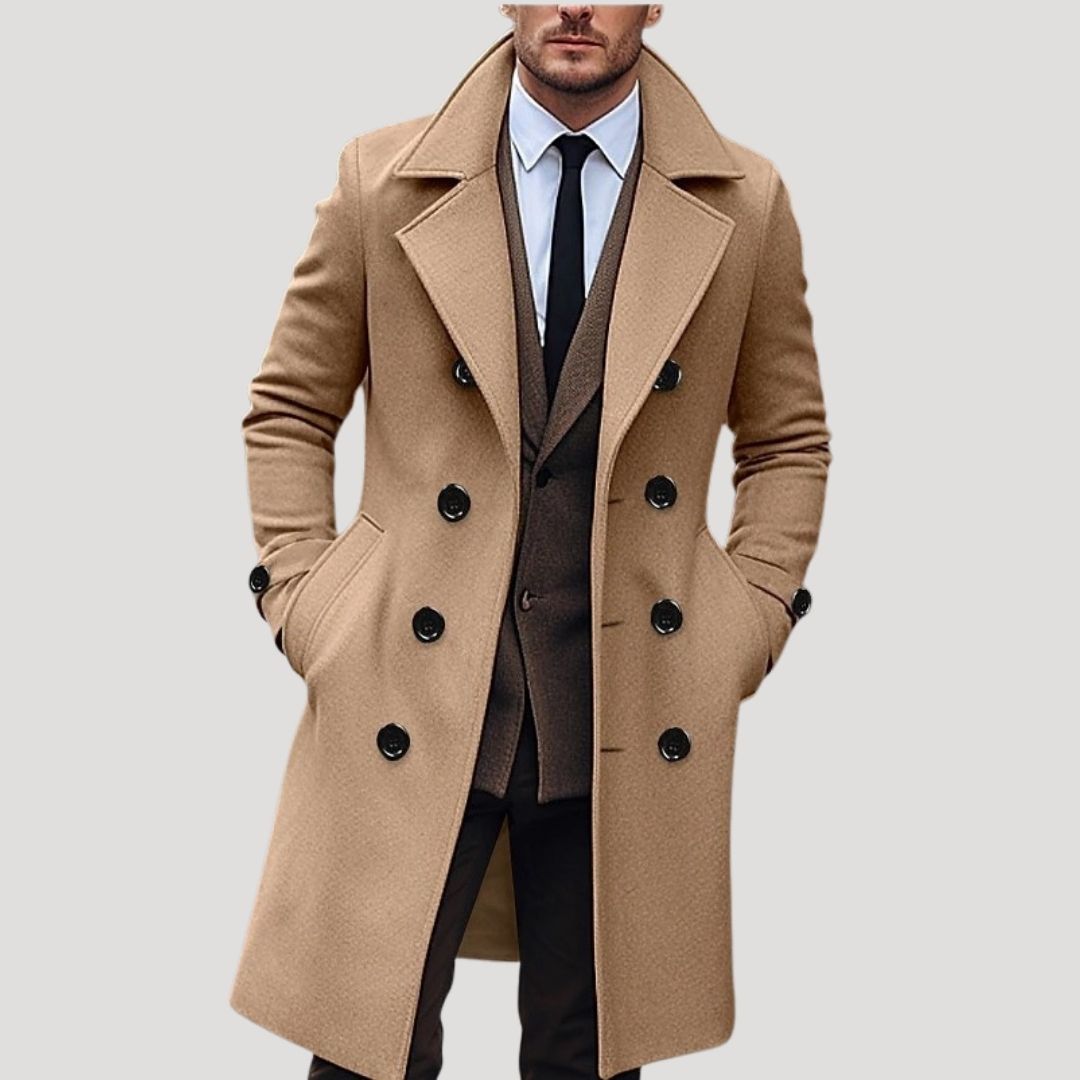 Men’s Premium Double-Breasted Wool Overcoat – Tailored Winter Long Coat