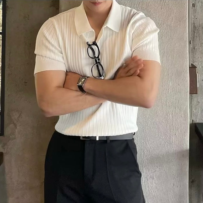 Ribbed Knit Polo Shirt – Smart Minimalist Style