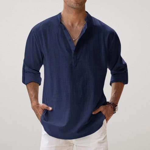 Relaxed Linen Henley Shirt – Minimal Smart-Casual Essential by Luxoo