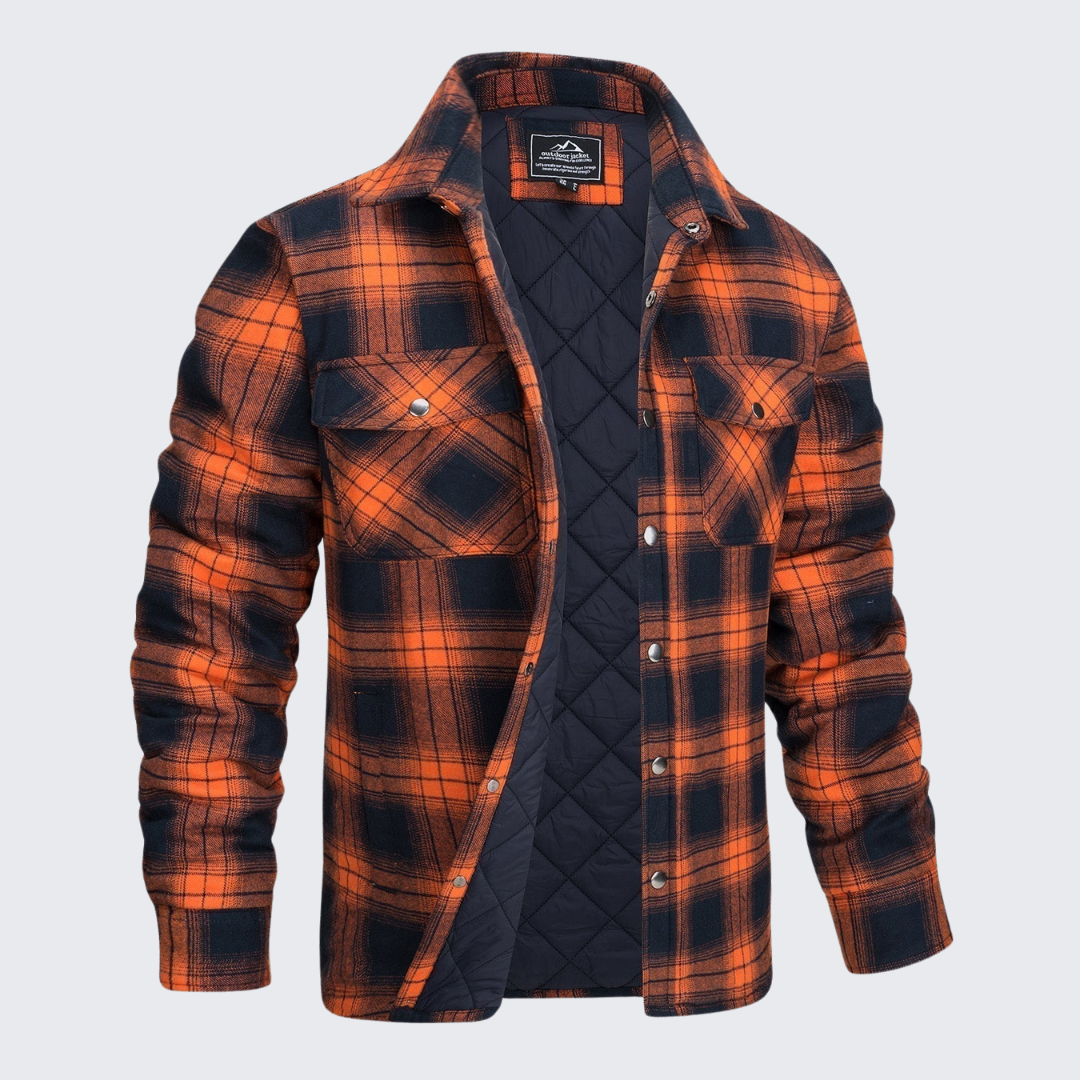 Men’s Quilted Flannel Overshirt – Thick Fleece-Lined Check Jacket for Cold Weather