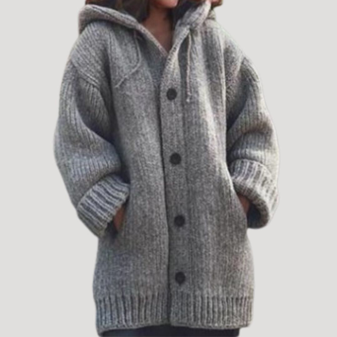 Women’s Oversized Knit Hooded Cardigan – Cozy Button-Up Edition