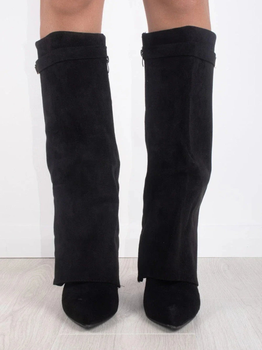 Women’s Elegant Slouch Knee-High Boots – Black Suede Edition