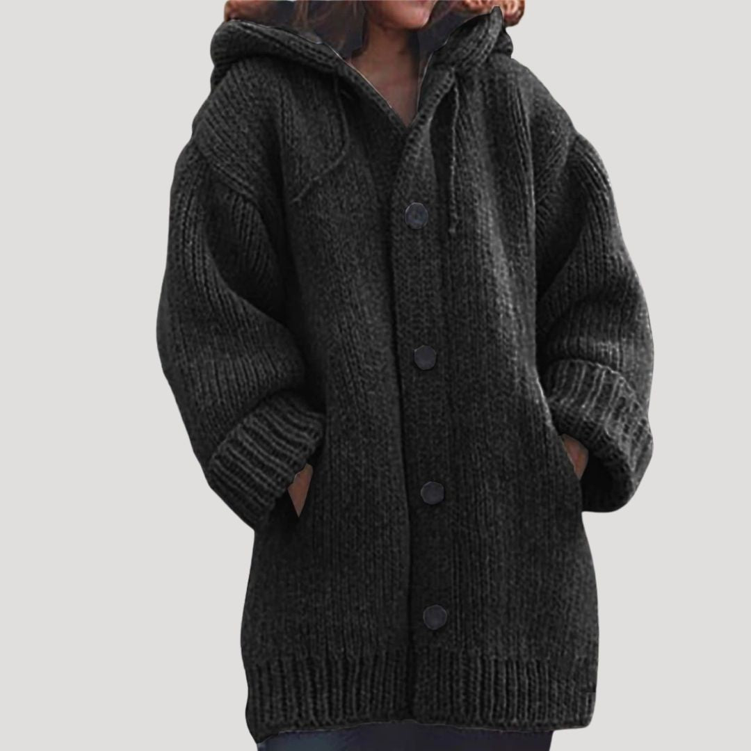 Women’s Oversized Knit Hooded Cardigan – Cozy Button-Up Edition