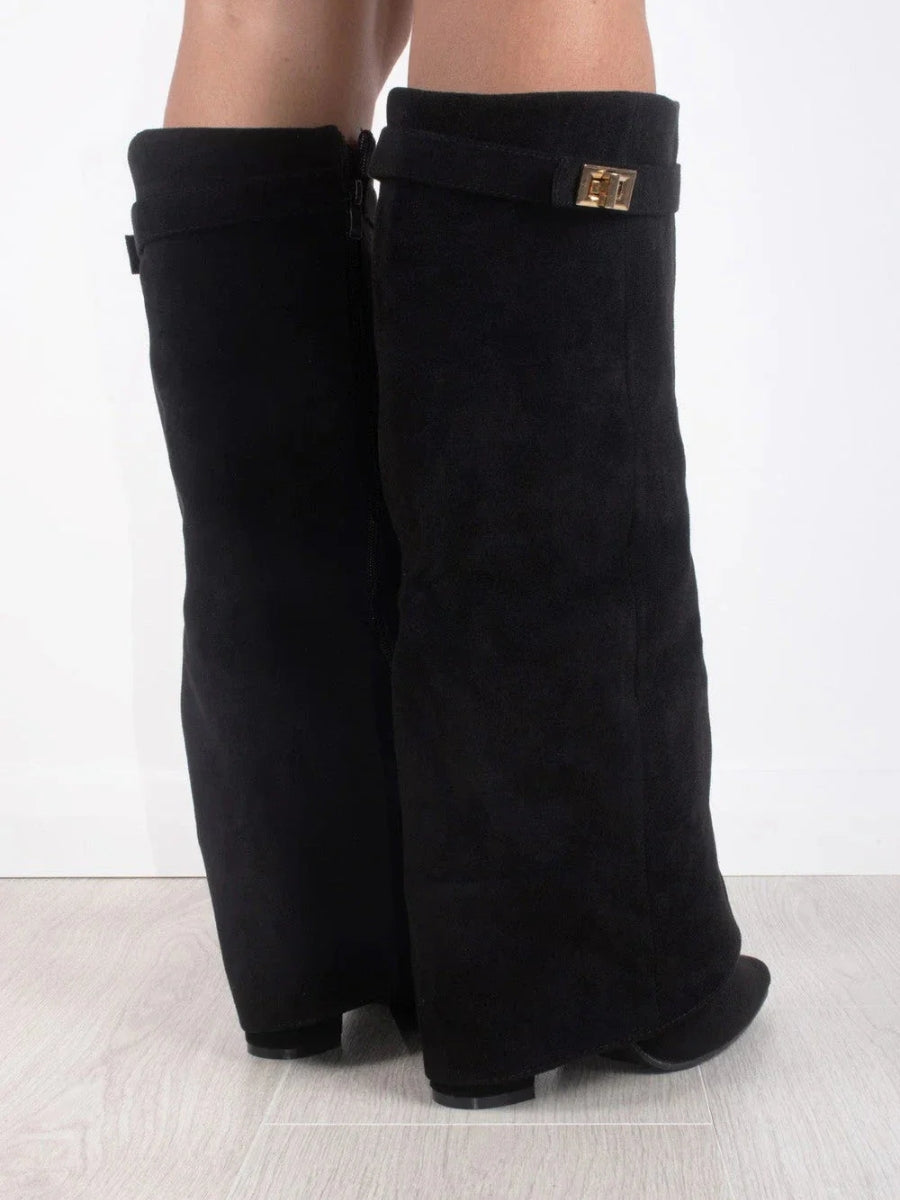 Women’s Elegant Slouch Knee-High Boots – Black Suede Edition