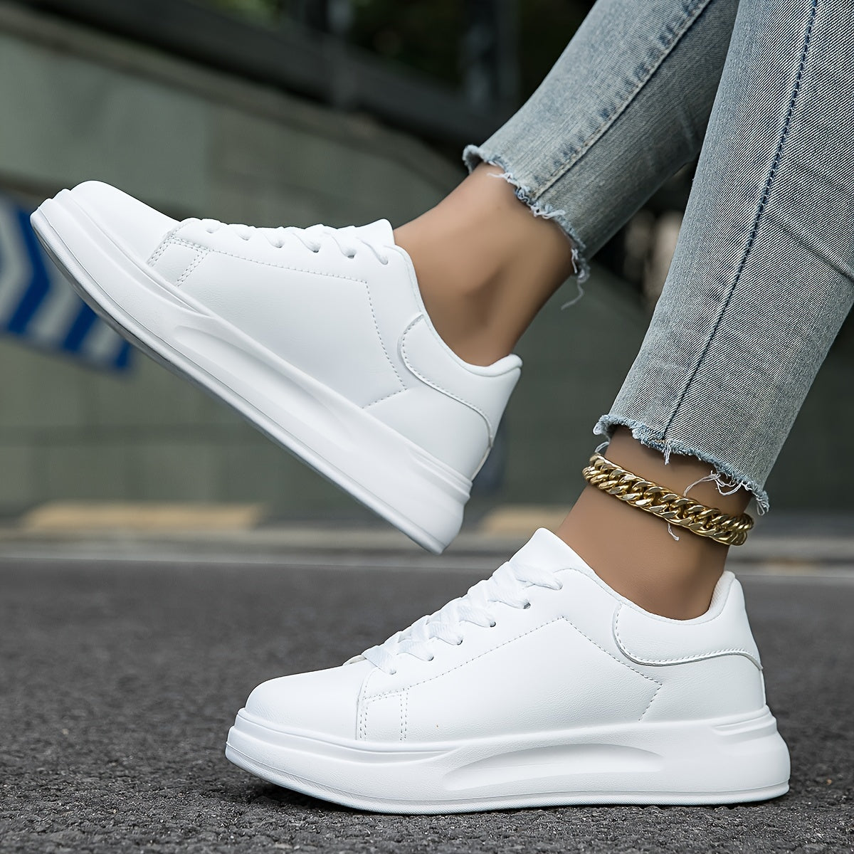 Women’s Classic White Sneakers – Black Heel Edition