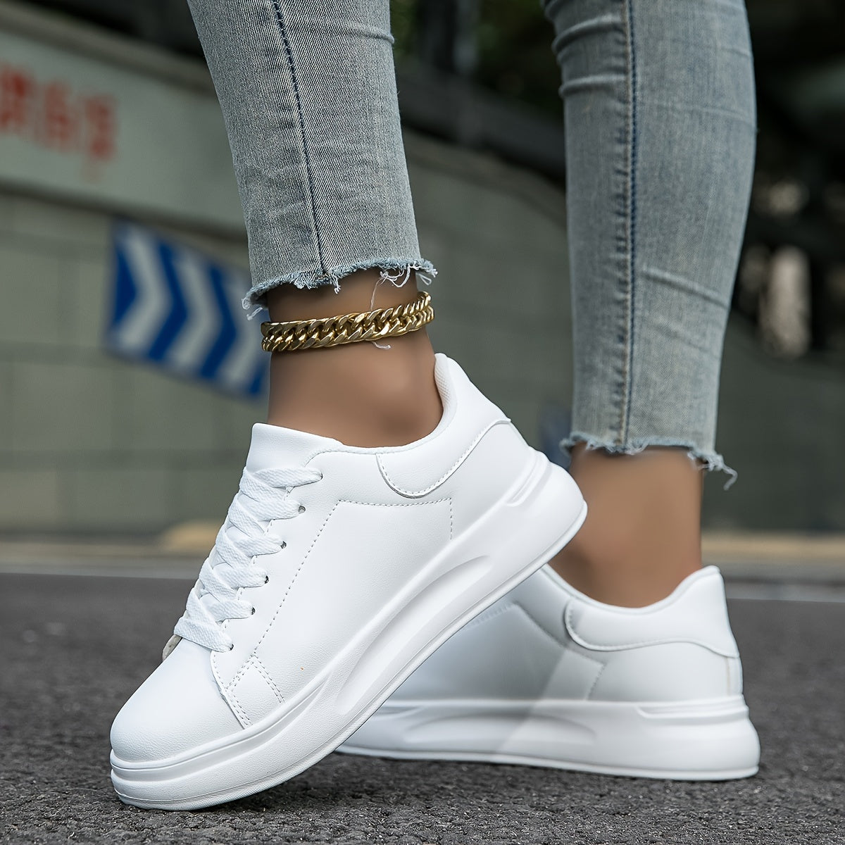Women’s Classic White Sneakers – Black Heel Edition