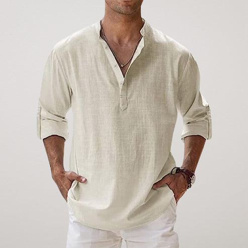 Relaxed Linen Henley Shirt – Minimal Smart-Casual Essential by Luxoo
