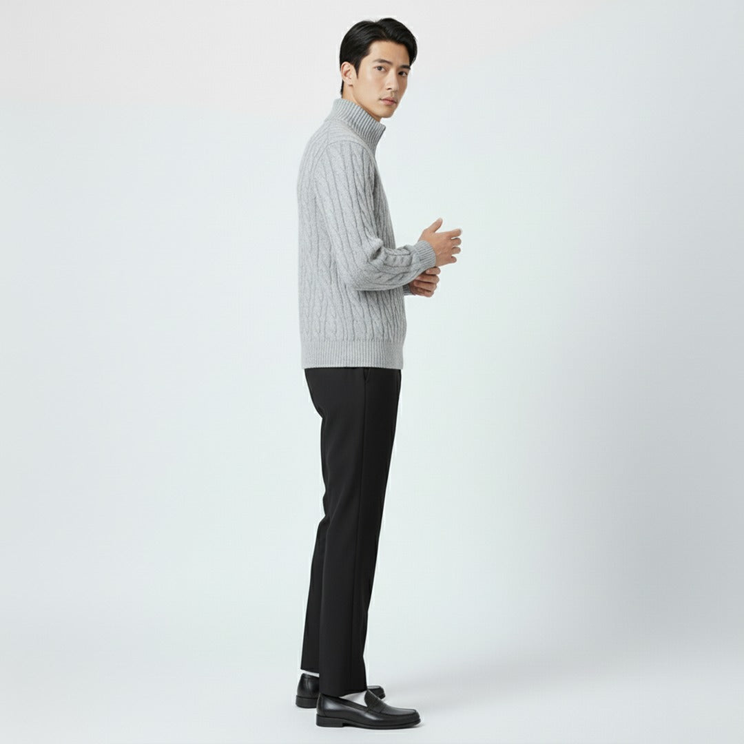 Cable Knit Zip Sweater & Tailored Trousers Set – Modern Smart Style by Luxoo