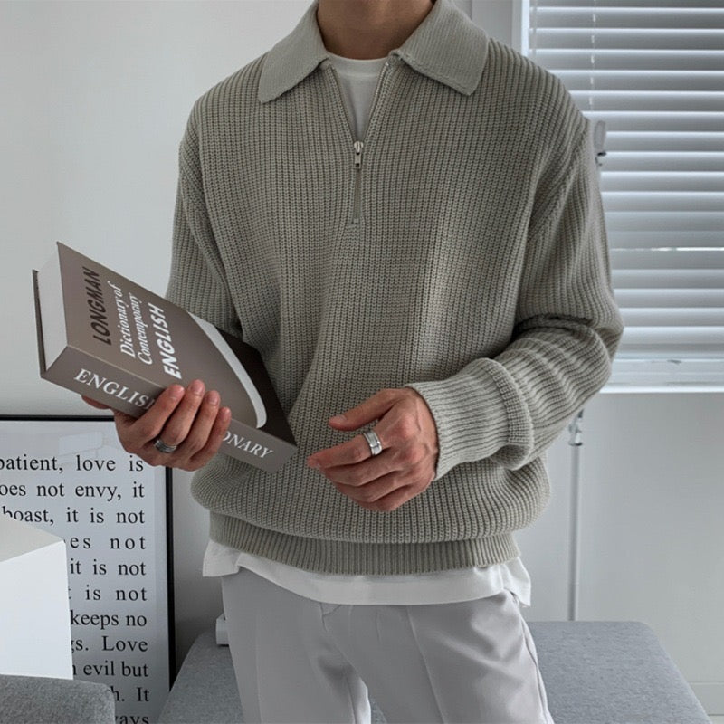 Oxford Half-Zip Knit Sweater – Minimal Premium Comfort