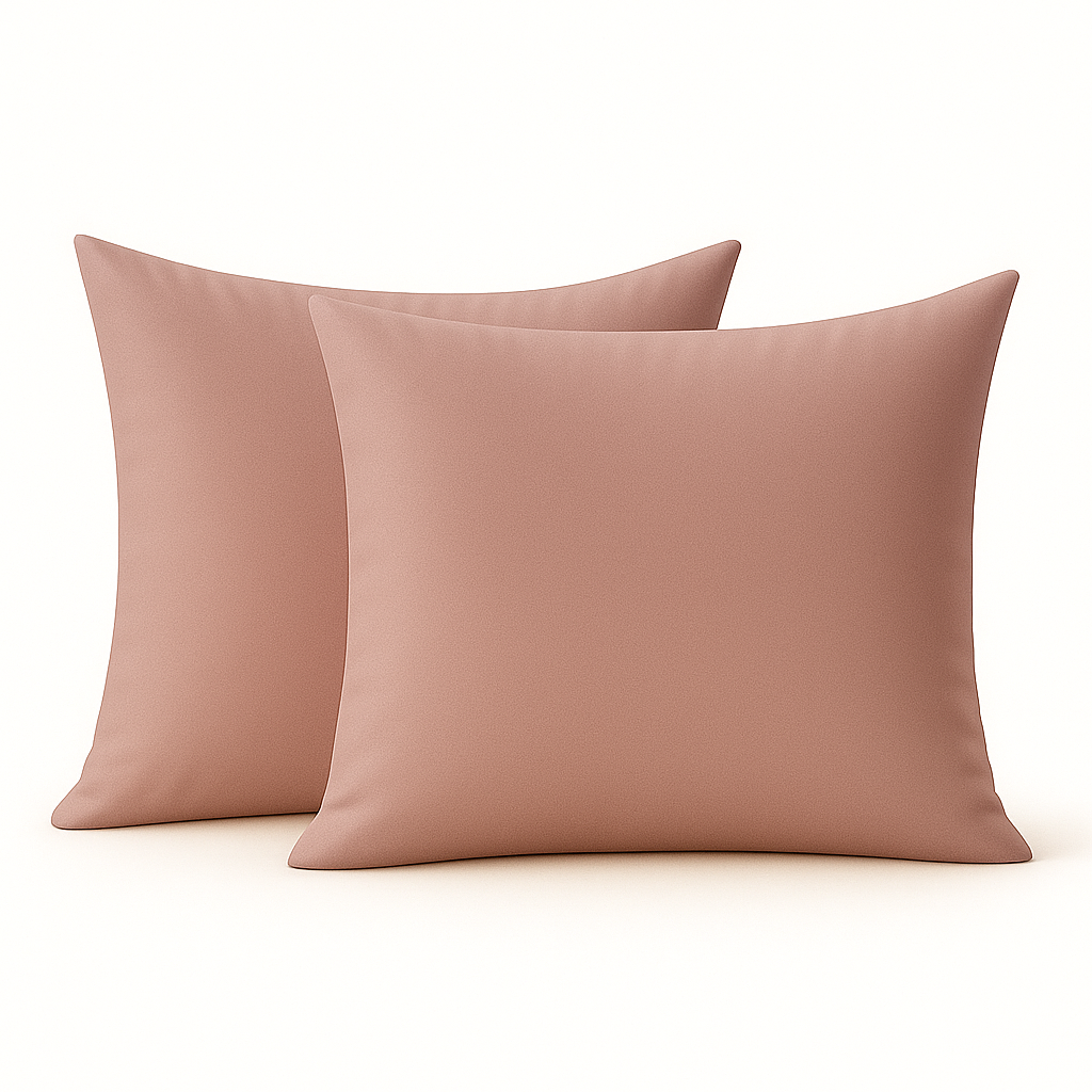 Zijde kussensloop in subtiele rose taupe tint, elegant en neutraal.