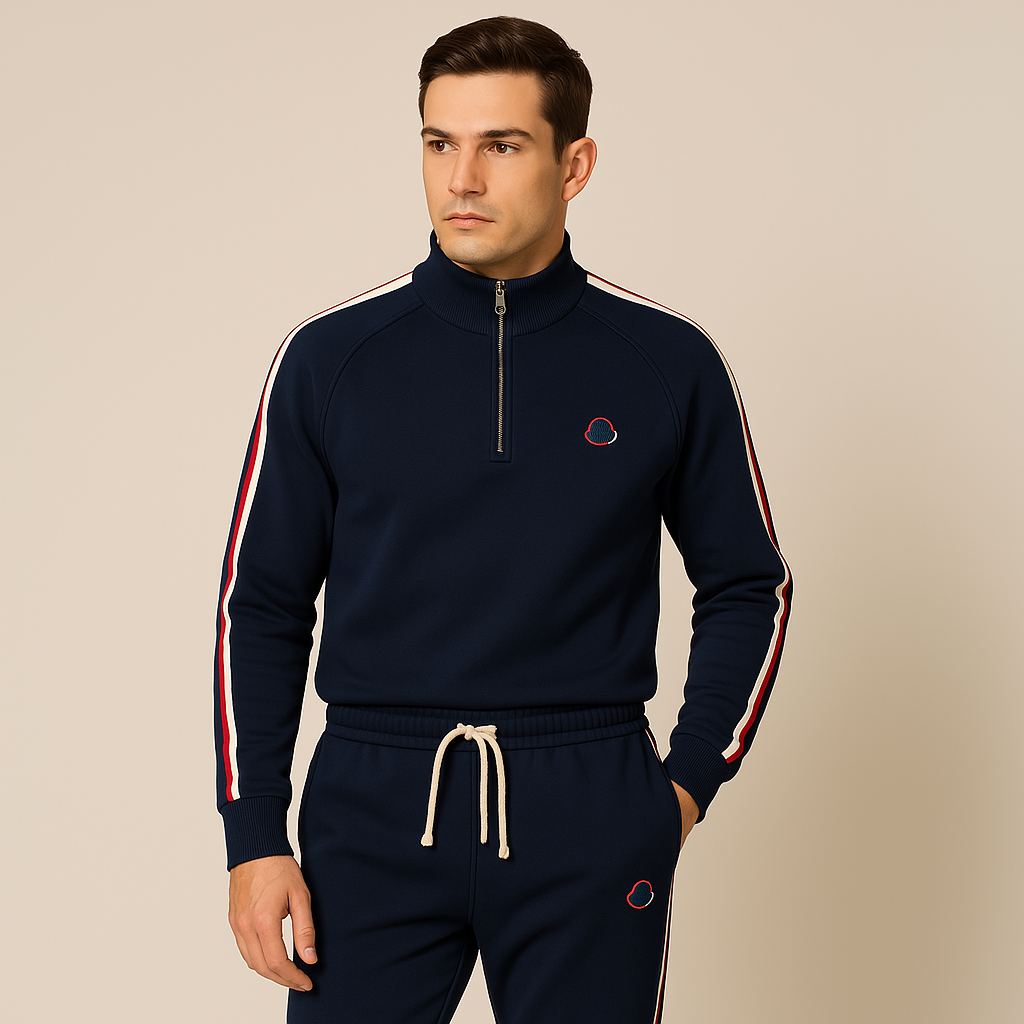 Men’s Premium Retro Stripe Half-Zip Tracksuit – Navy