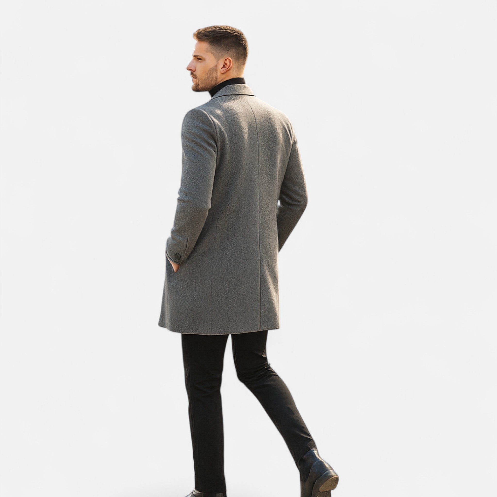 Men’s Classic Wool Blend Overcoat – Tailored Fit, Warm Quilted Lining