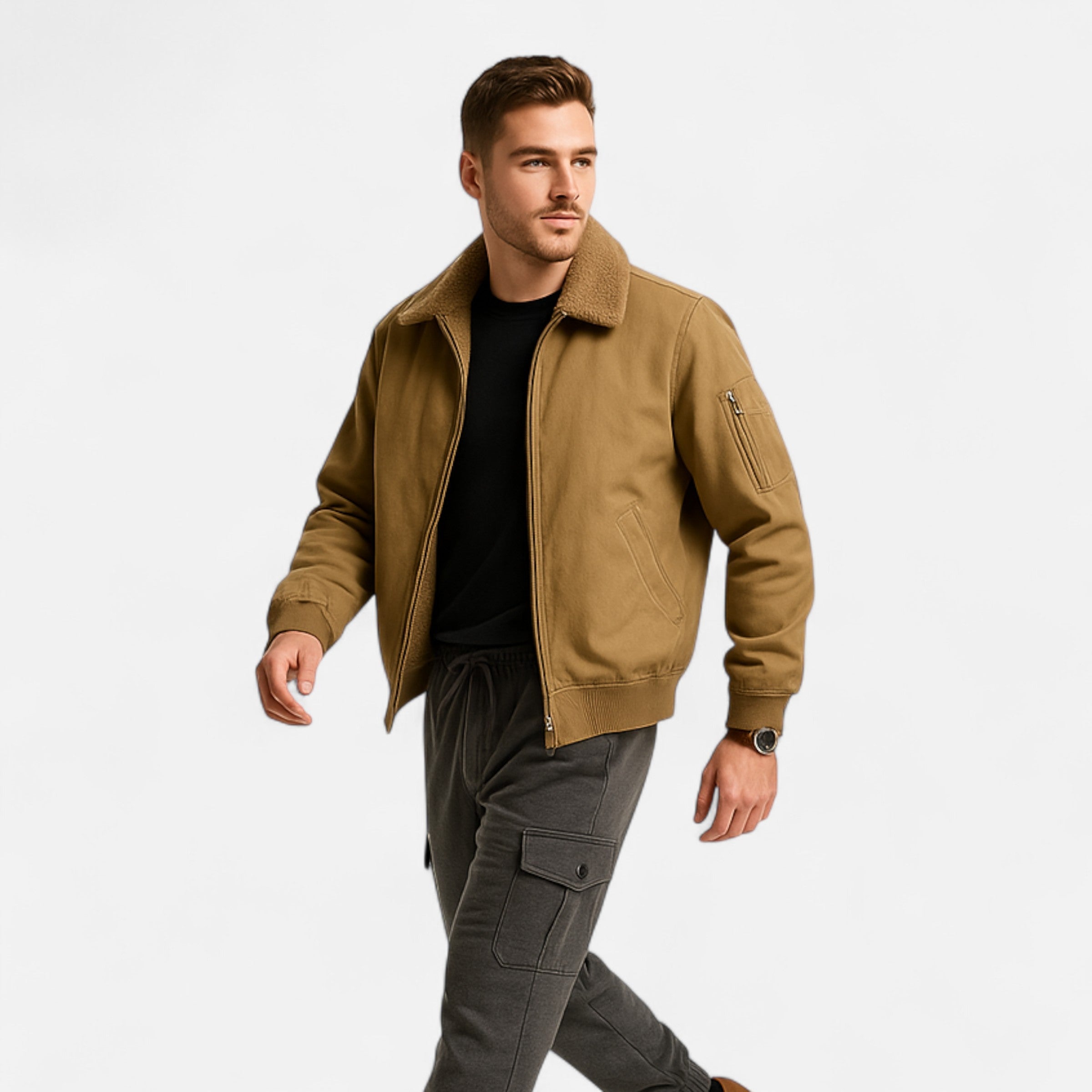 Men’s Heavy Fleece-Lined Bomber Jacket – Winter Warmth & Utility Style