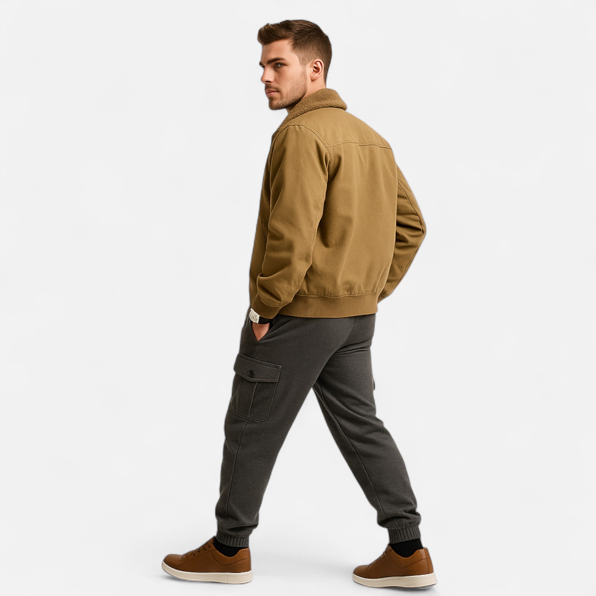 Men’s Heavy Fleece-Lined Bomber Jacket – Winter Warmth & Utility Style