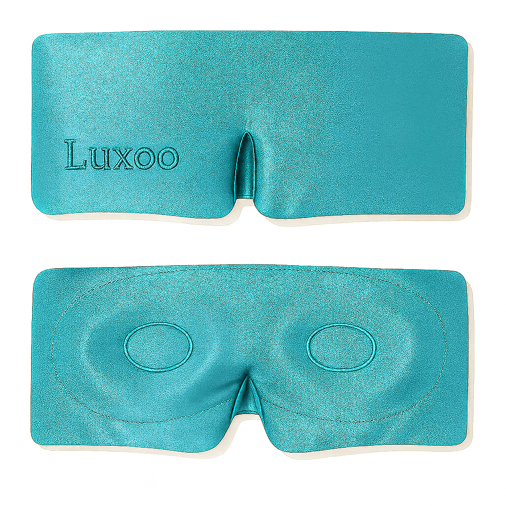 Turquoise Luxoo slaapmasker met ergonomische ooguitsparingen voor comfortabel en lichtdicht slapen