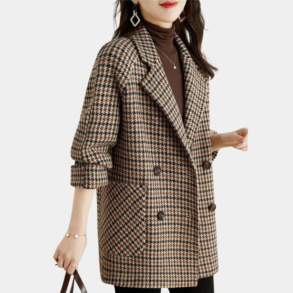 Classic Double-Breasted Women's Wool Blend Coat