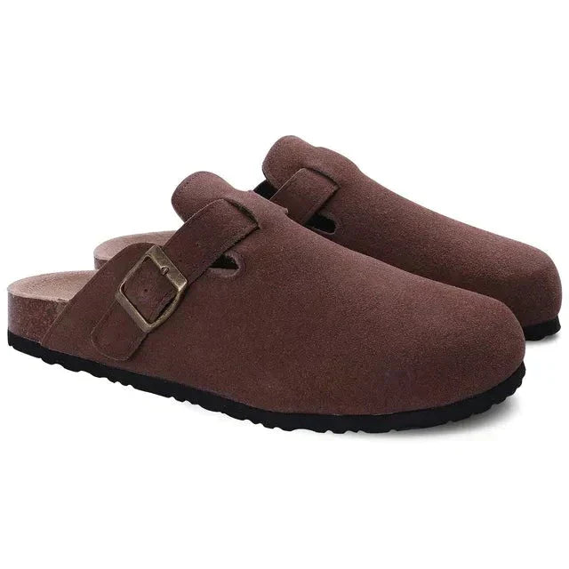 Premium Suede Comfort Clogs – Soft Slip-On Mule with Adjustable Buckle