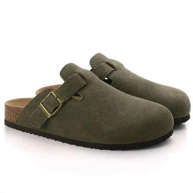 Premium Suede Comfort Clogs – Soft Slip-On Mule with Adjustable Buckle