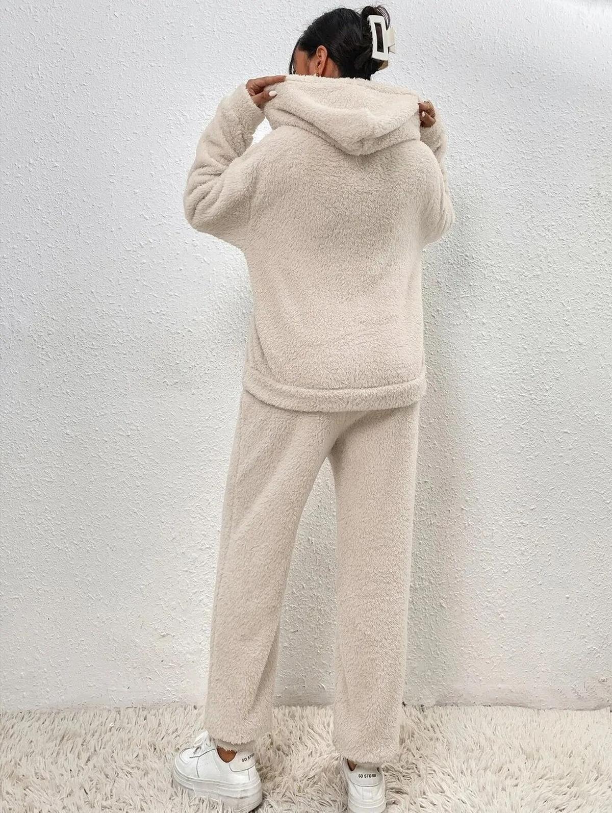 Cozy Teddy Loungewear Set With Hoodie And Pants