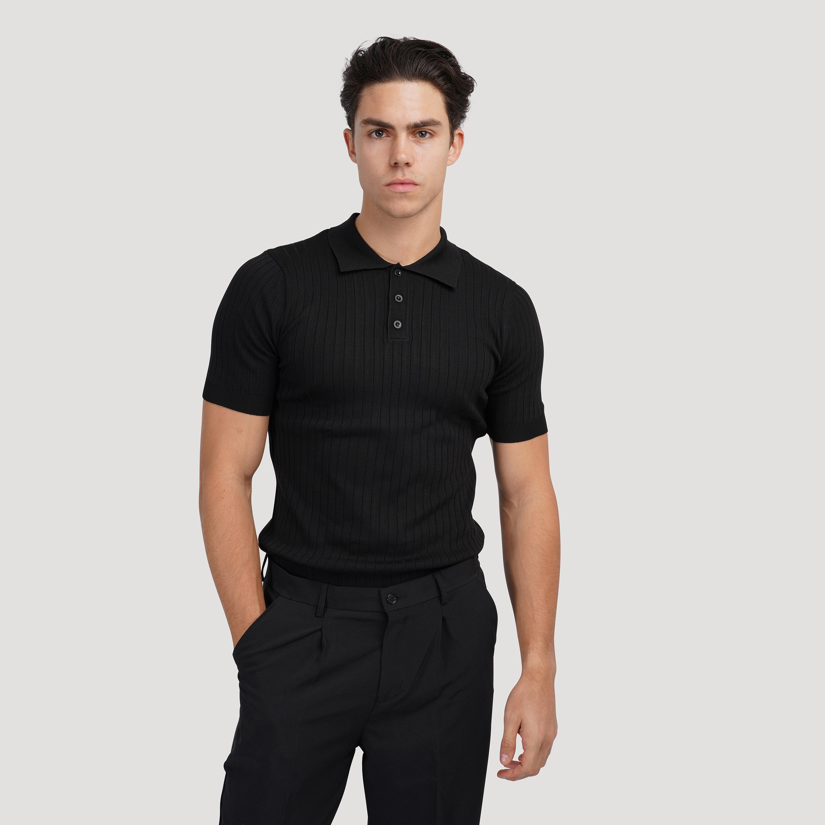 Ribbed Knit Polo Shirt – Modern Minimal Essential by Luxoo