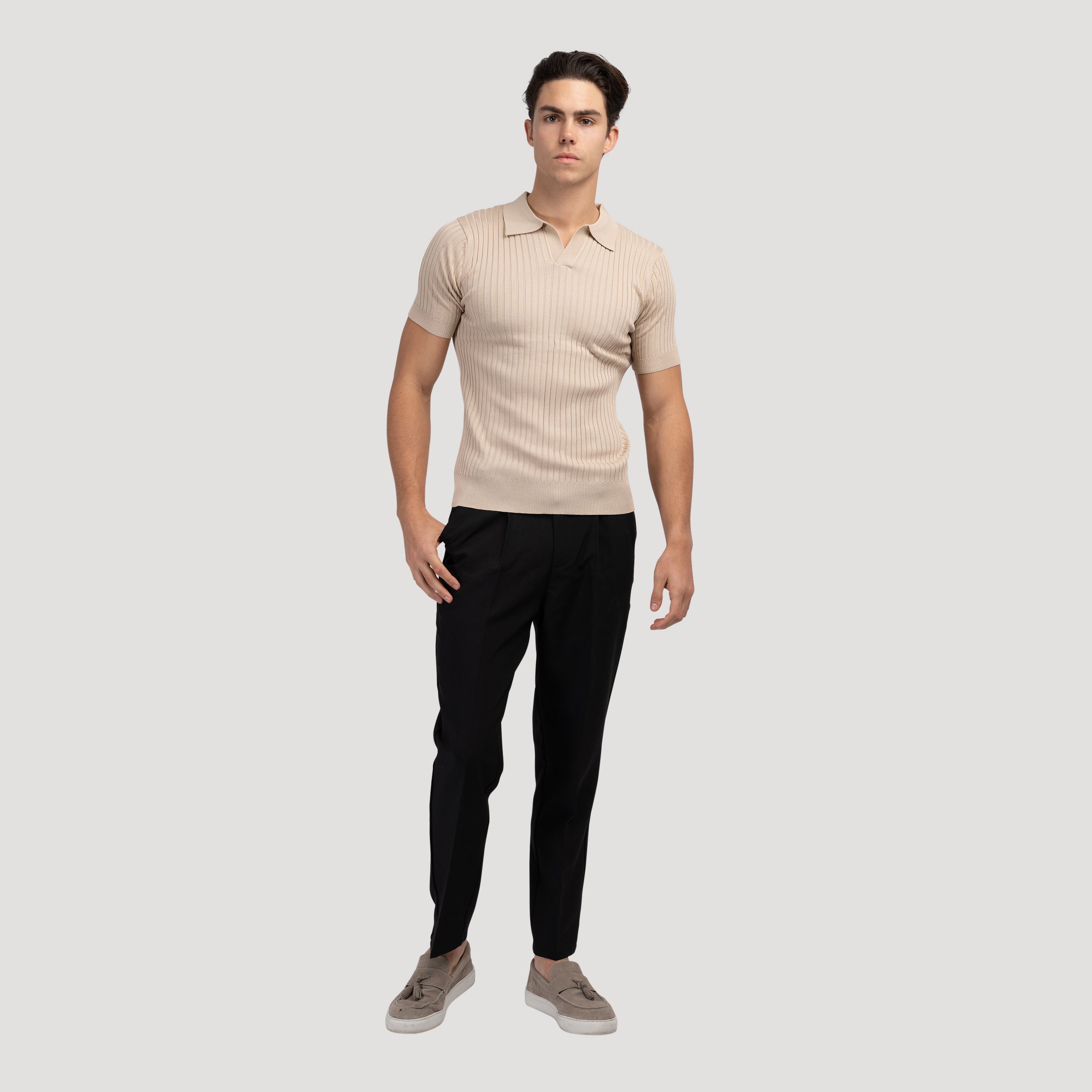 Ribbed Knit Polo Shirt – Smart Minimalist Style