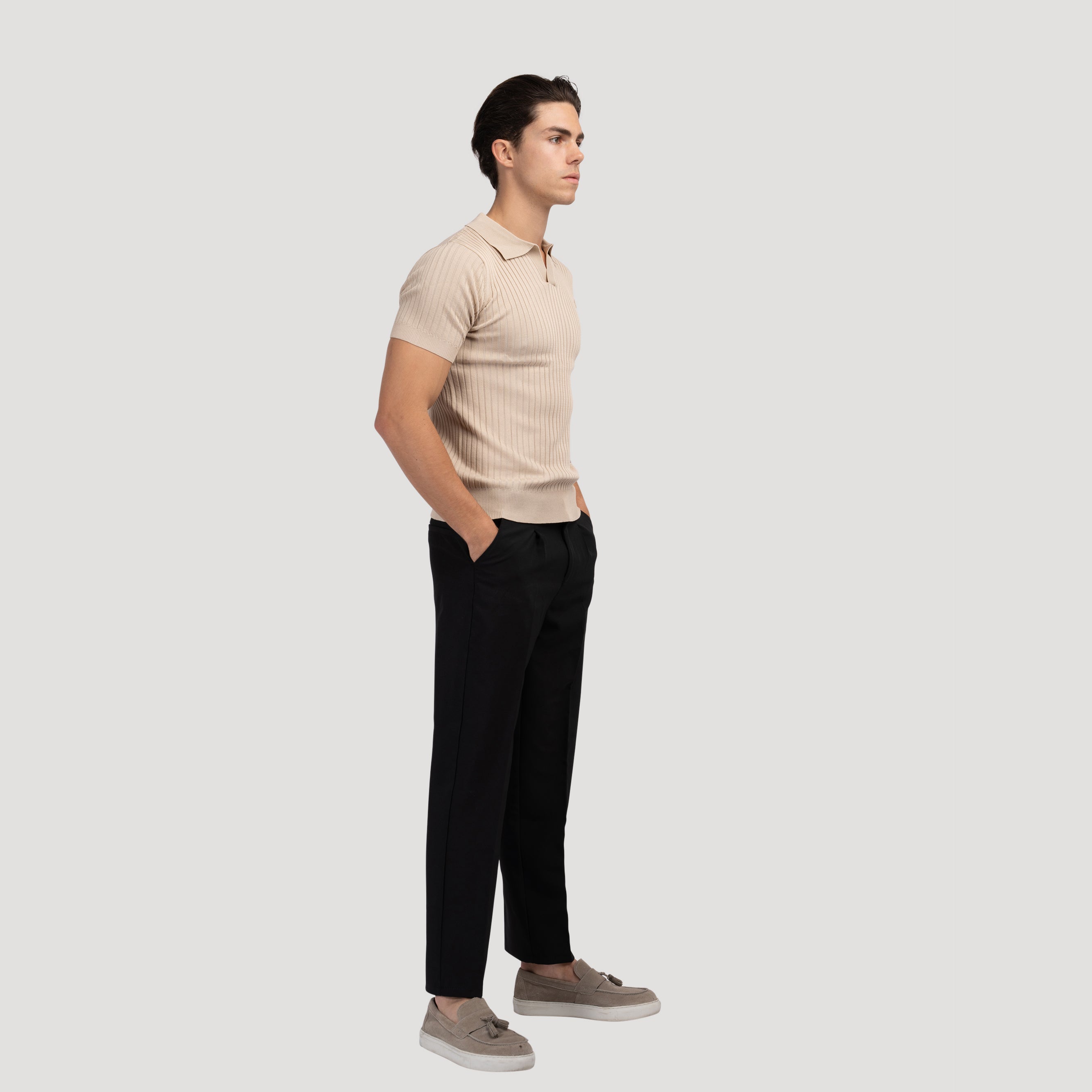 Ribbed Knit Polo Shirt – Smart Minimalist Style