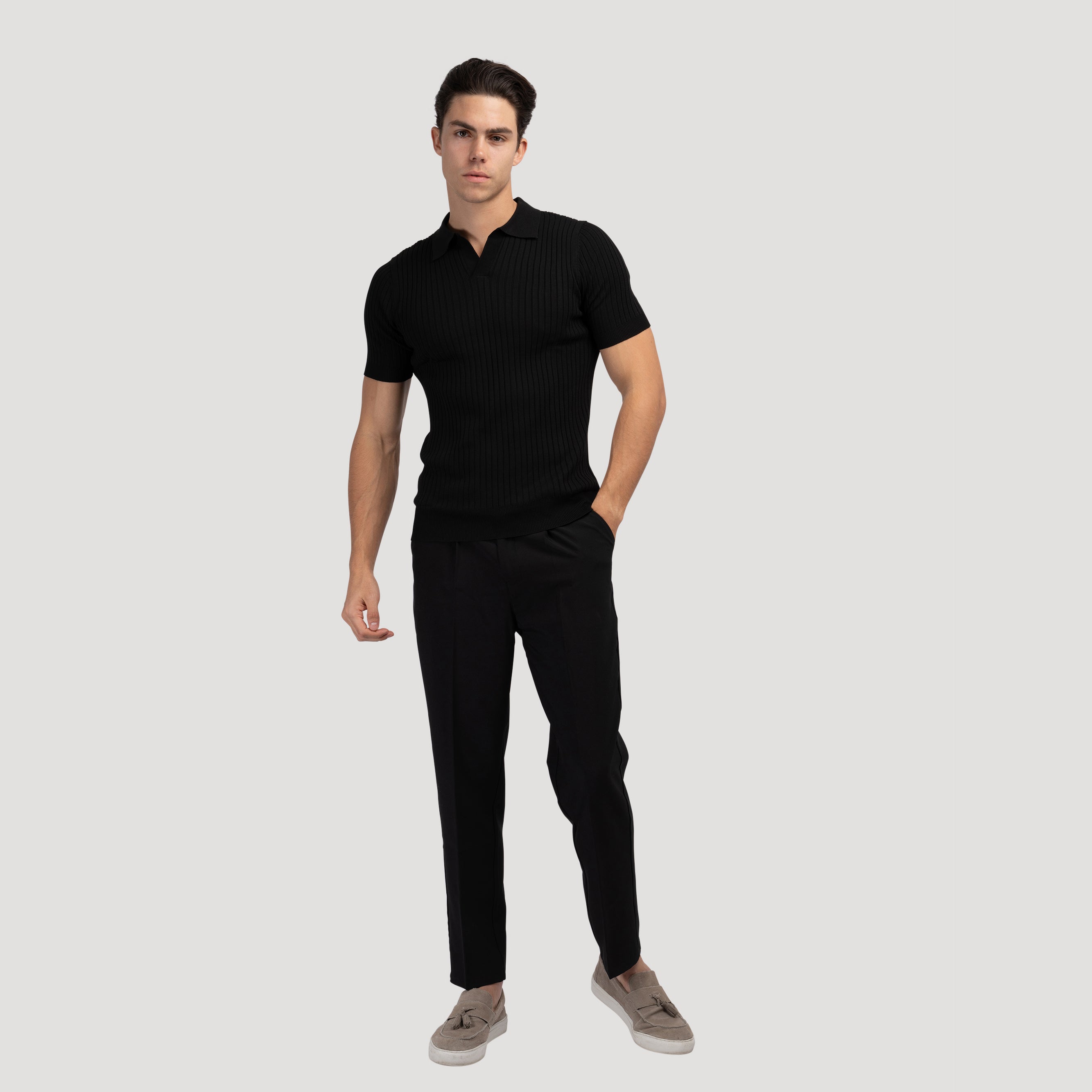 Ribbed Knit Polo Shirt – Smart Minimalist Style