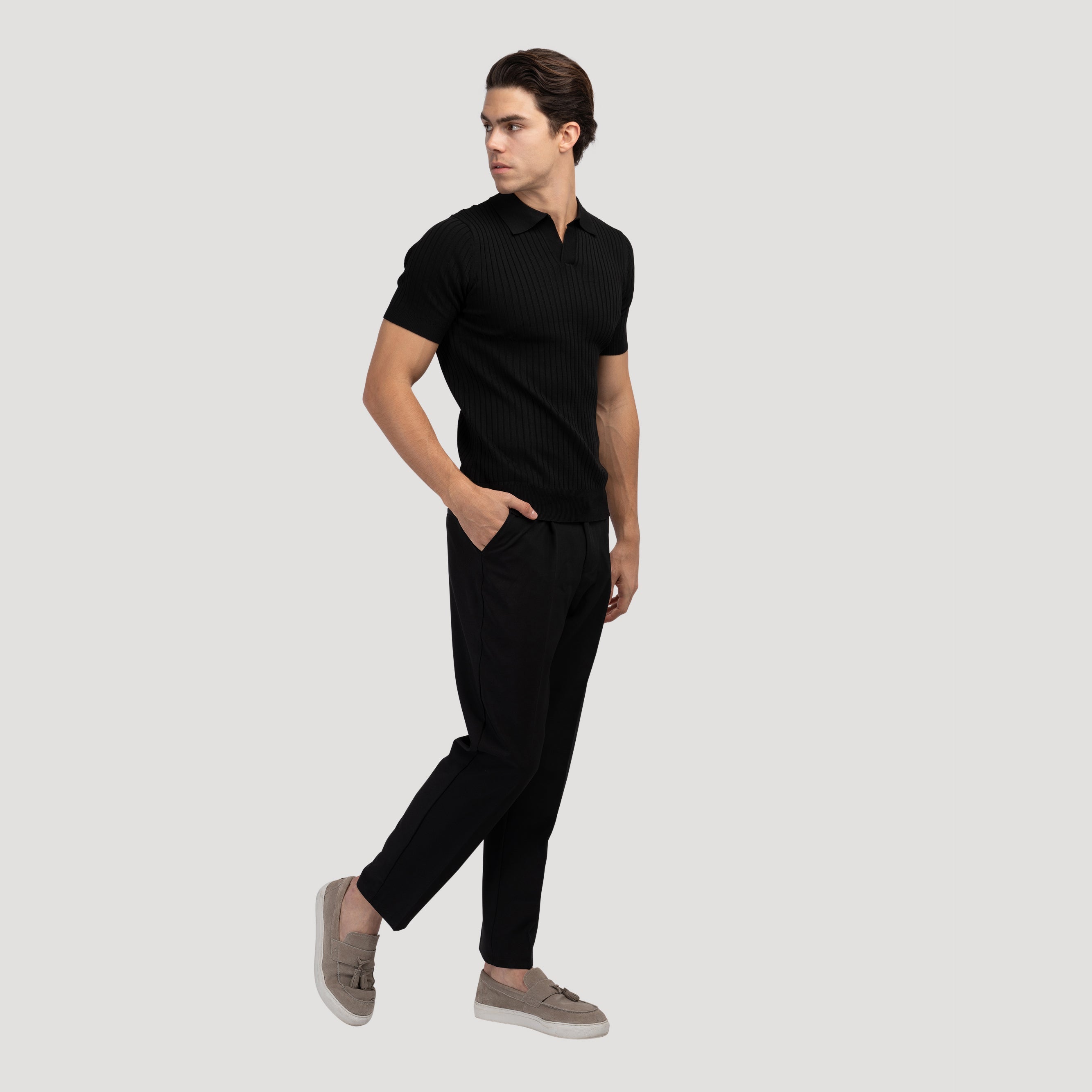 Ribbed Knit Polo Shirt – Smart Minimalist Style