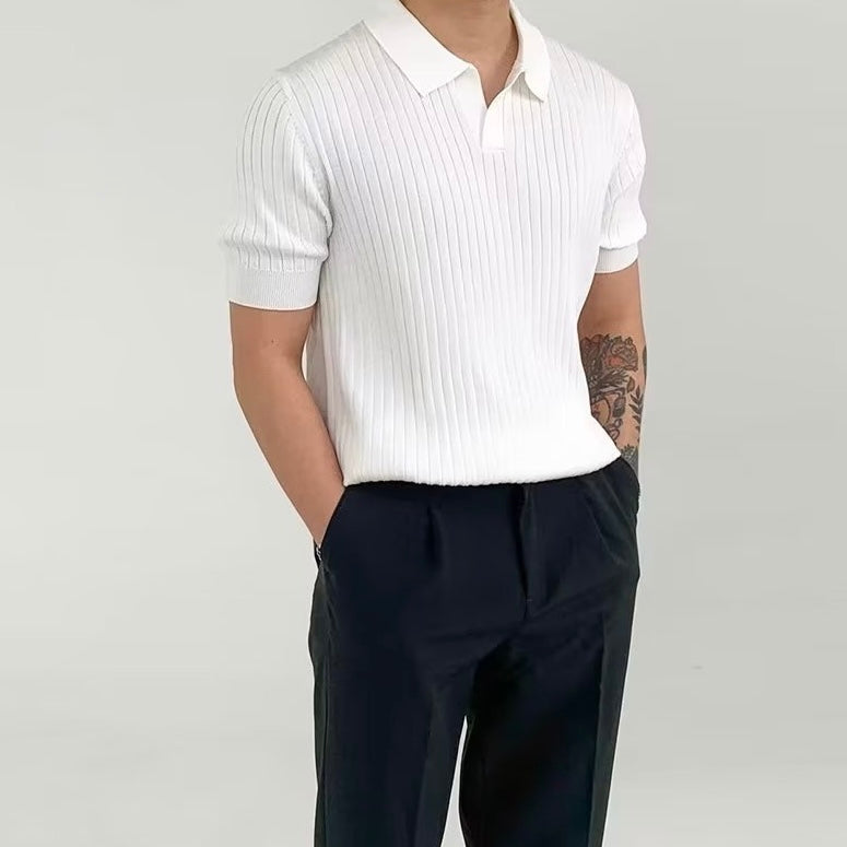 Ribbed Knit Polo Shirt – Smart Minimalist Style