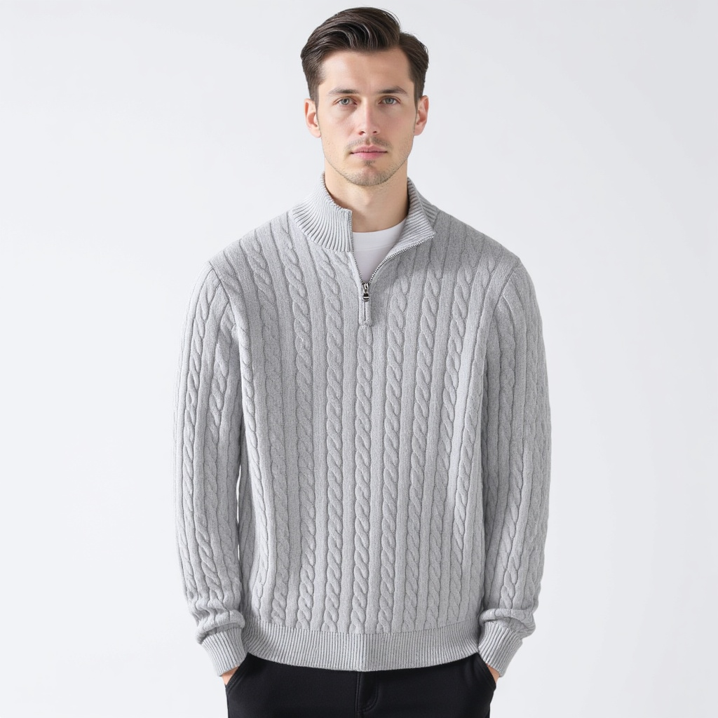 Men’s Classic Cable Knit Half Zip Sweater – Warm Winter Pullover