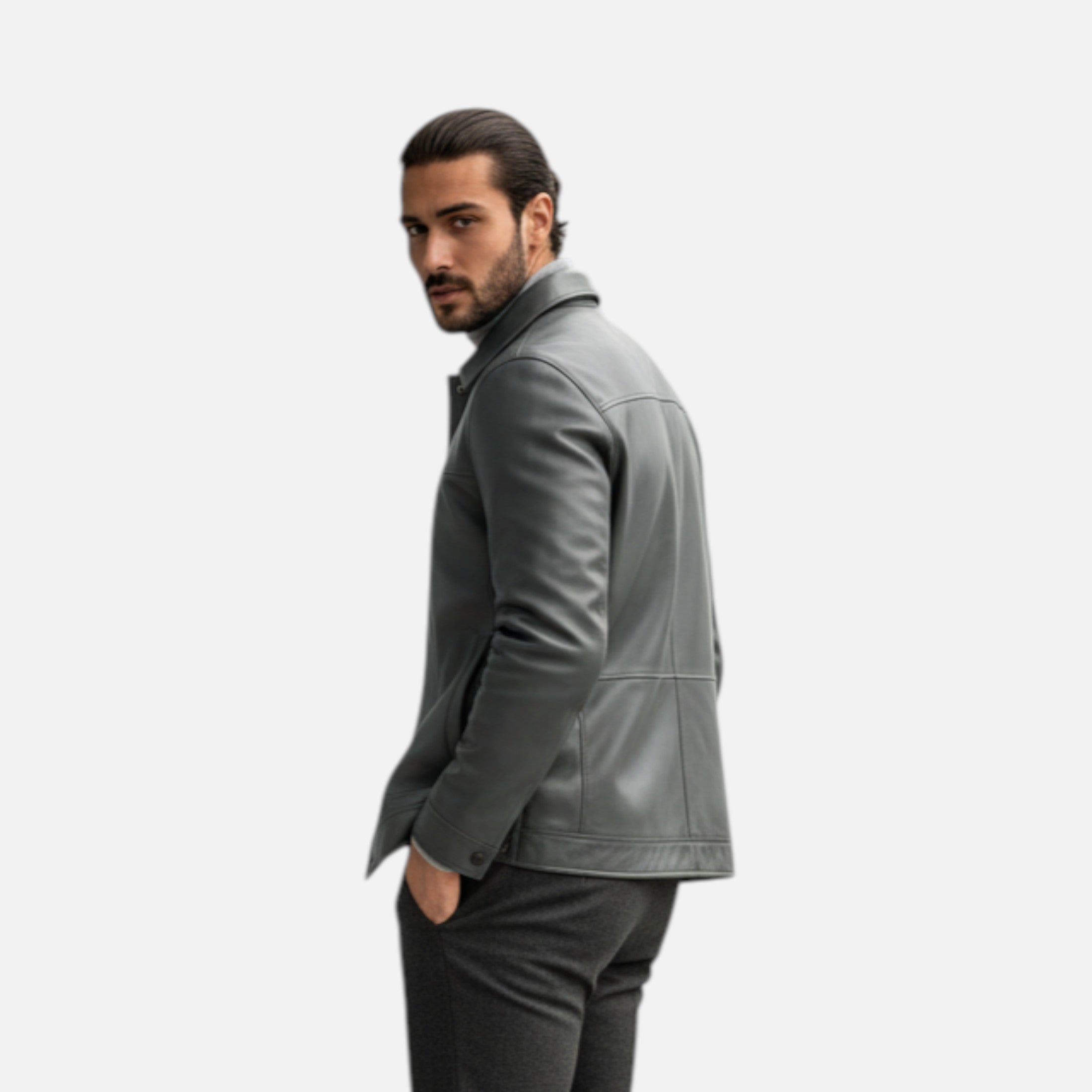 Dorevelle | Men’s Polo Leather Coat – Classic Straight-Hem Design