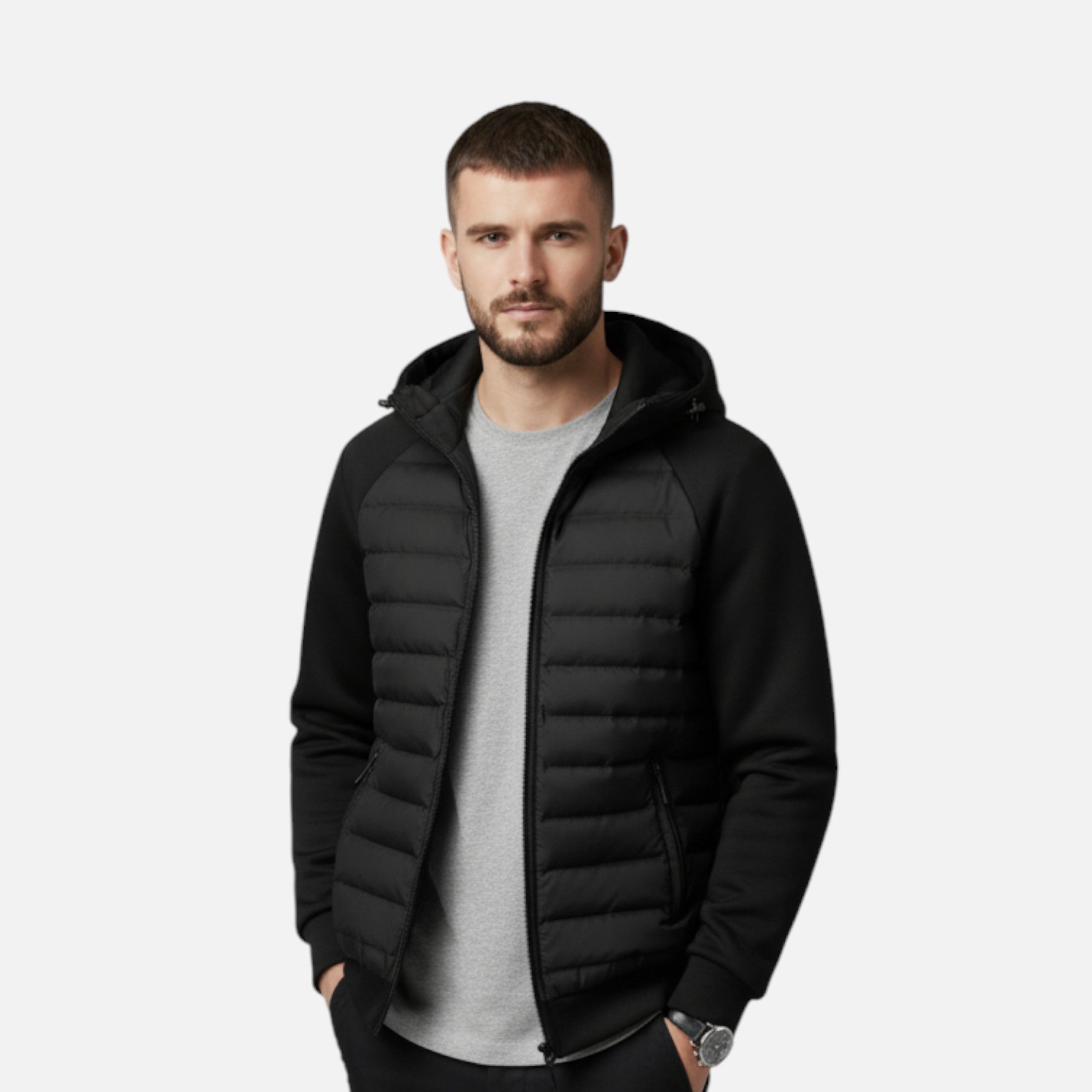 Men’s Lightweight Hybrid Puffer Jacket – Warm, Flexible & Modern Fit