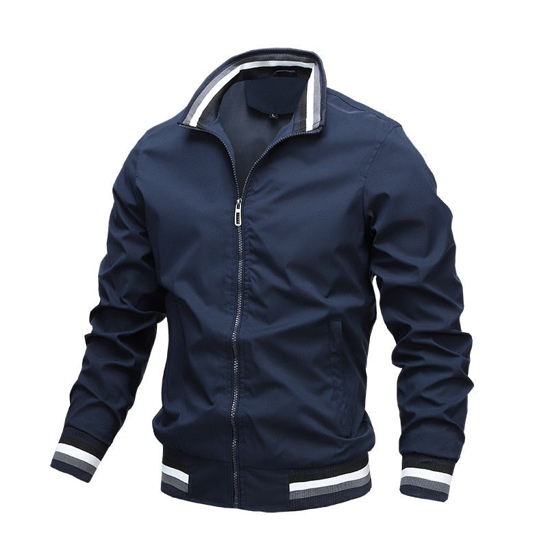 Men’s Striped Collar Bomber Jacket – Lightweight & Smart Casual Style