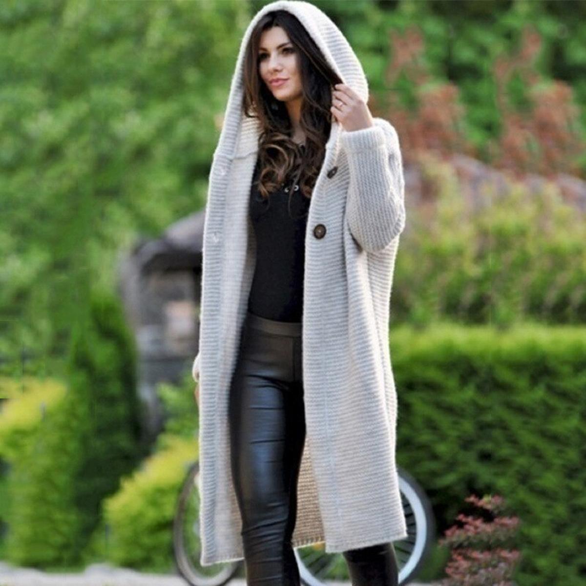 Hooded Cardigan Cotton Polyester Blend