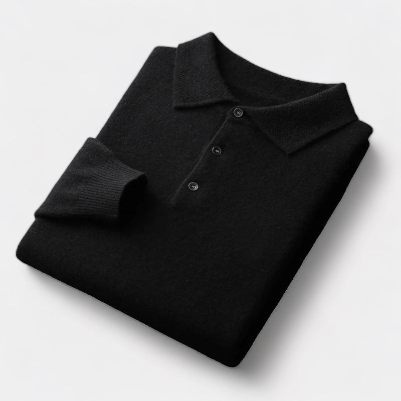 Men’s Cashmere-Feel Knitted Polo – Soft Wool Blend & Timeless Elegance