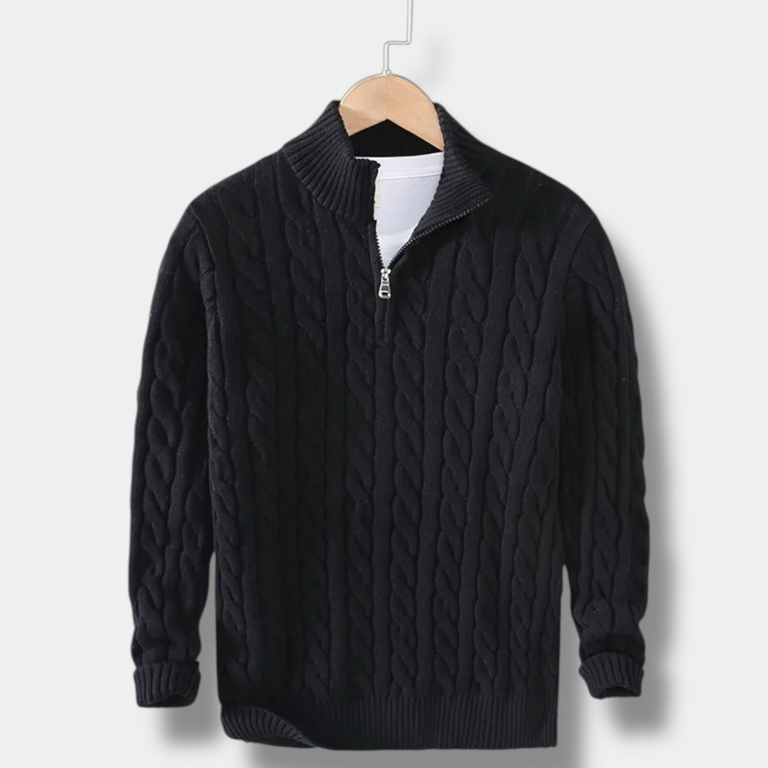 Men’s Cable Knit Half-Zip Sweater – Classic Warmth & Modern Style