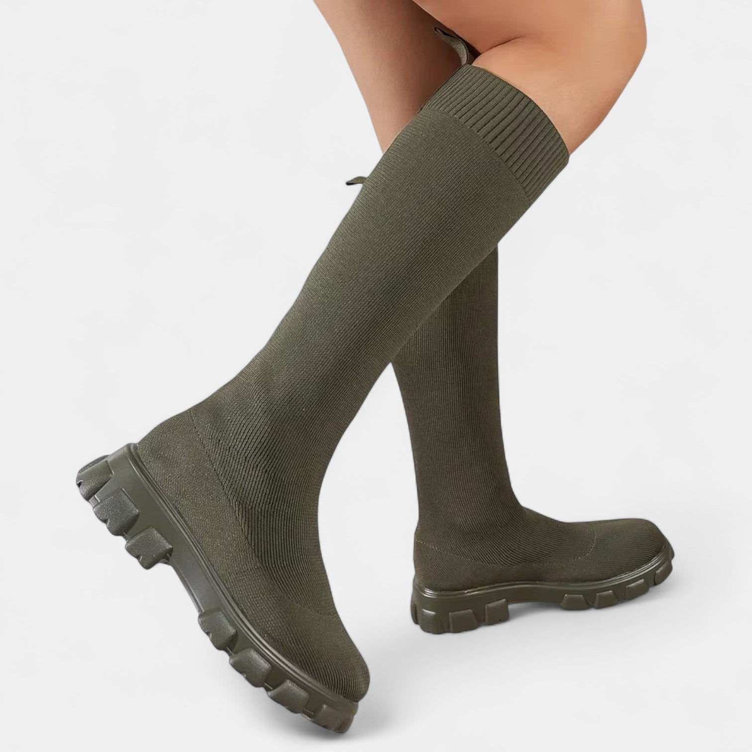 Women’s Sock Knee-High Boots – Chunky Sole, Pull-On Fit