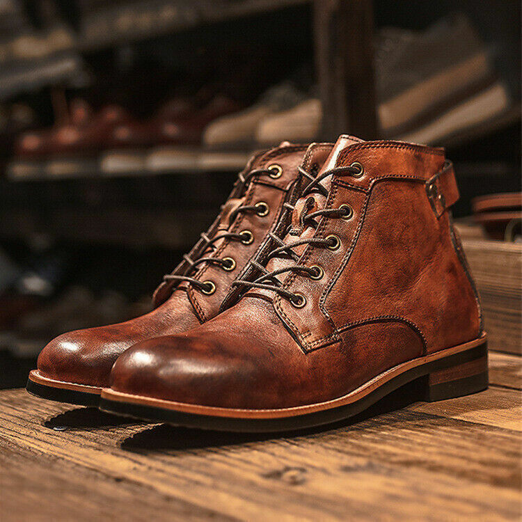 Classic Leather Ankle Boots – Premium Men’s Lace-Up Dress Boots